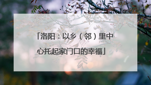 洛阳：以乡（邻）里中心托起家门口的幸福