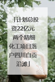 计划总投资22亿元 两个精细化工项目落户四川自贡沿滩